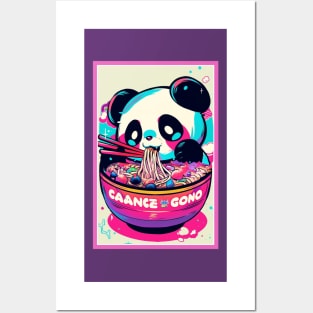 Anime Cute Panda eating Ramen | Cute Anime Panda Kawaii Design Posters and Art